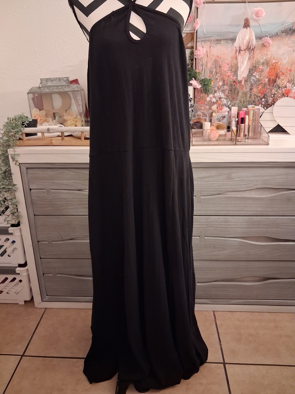 Able Black Sleeveless Maxi with Front Keyhole